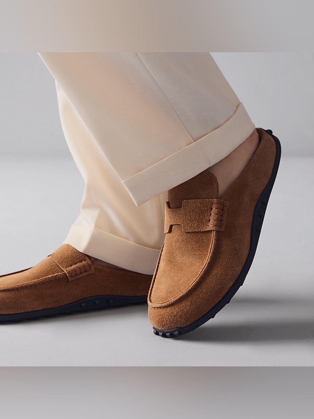 Hermes NEW Suede Penny Loafers in Tan